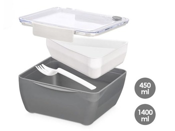 Olovrantový box s 2 priehradkami, 1400 ml a 450 ml, vzduchotesný, s vidličkou, vhodný do mikrovlnnej