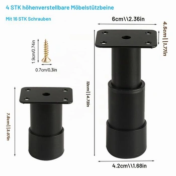 4 nastaviteľné nábytkové nohy, nerezové nábytkové nohy, výškovo nastaviteľné 80 mm-120 mm, nové