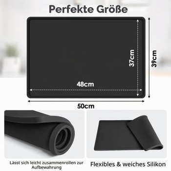 Silikónová podložka pod kávovar so zvýšeným okrajom, 50 x 39 cm, čierna