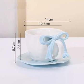 Roztomilý 3D hrnček na kávu s mašľou a sadou podšálok, 350ml, hrubostenná šálka na cappuccino,