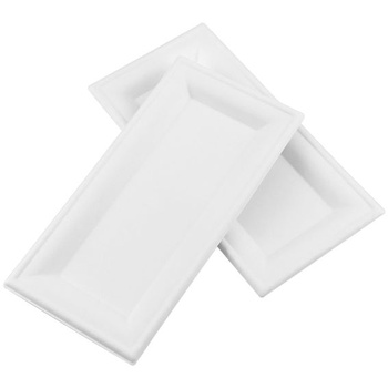 50 obdĺžnikových papierových tanierov, veľký rozmer 26 x 13 cm, biele, kartónové taniere na torty,