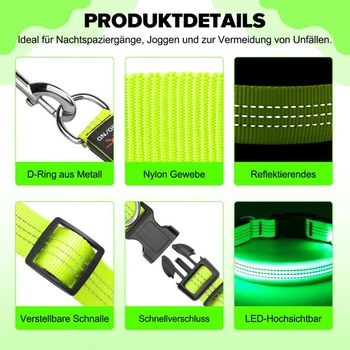 Svítící obojek pro psy Weesiber, dobíjecí USB obojek se 3 světelnými režimy, nastavitelný obojek,