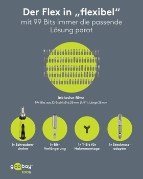 Sada šroubováků goobay 100dílná s ráčnou / přesné bity z oceli S2 / sada nářadí pro kutily, opravy