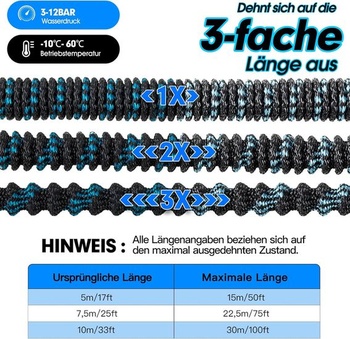 JUNEBOW® 15m flexibilná záhradná hadica s 10-funkčnou postrekovacou hlavicou, ľahká flexibilná hadica s
