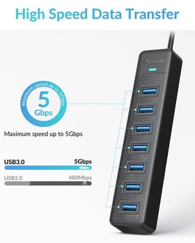 PHIXERO 7portový USB 3.0 Hub Splitter 5Gbps USB Splitter Multiport Adapter s 15cm káblom,