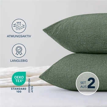 Povlak na polštář Dreamzie 30x50 cm, sada 2 kusů - 100% praná bavlna, zelený, certifikovaný