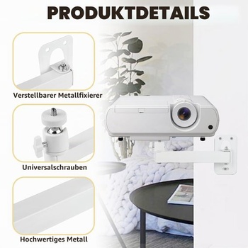 Nástenný držiak projektora, nastaviteľný stojan s otočením o 360 °, kovový stojan projektora s