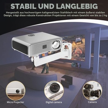 Nástenný držiak projektora, nastaviteľný stojan s otočením o 360 °, kovový stojan projektora s