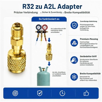 Balenie 2 adaptérov pre chladivo R32 R454B, mosadzné adaptéry pre chladivo