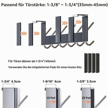 Dverné háčiky Dseap – pre dvere do hrúbky 4,5 cm, nerezový dverný vešiak, lišta na háčiky, ramienko