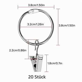 YIXISI 20dielne krúžky na záclony s klipsňami, 32mm klipsne na záclony, nerezové krúžky na záclony,