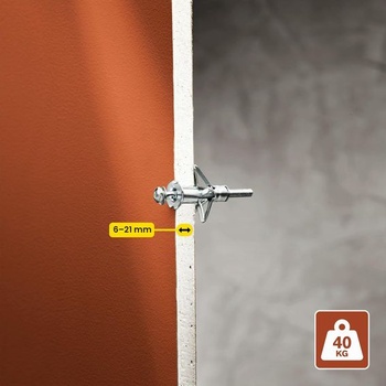 Rychlokovová dutinová kotva M5 se šroubem do sádrokartonu 6–21 mm, 10 kusů do 40 kg (6–21 mm), malé