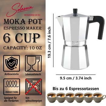 Espresso kávovar na 6 šálok, kanvica na espresso 300 ml, hliníkový kávovar, ITALIA, espresso
