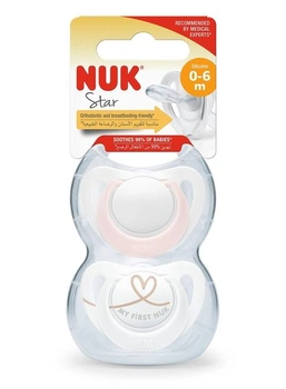 Dudlíky NUK Star pro novorozence | 0–2 měsíce | Silikonové dudlíky bez BPA | RŮŽOVÁ | Sada 2 kusů