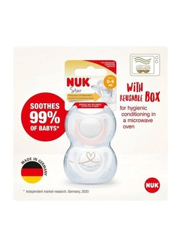 Dudlíky NUK Star pro novorozence | 0–2 měsíce | Silikonové dudlíky bez BPA | RŮŽOVÁ | Sada 2 kusů