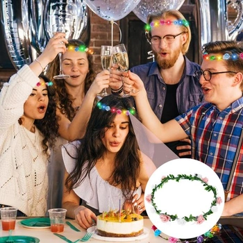 LED čelenka, květinová koruna do vlasů LED festivalová ozdoba (růžová) (teplé růžové světlo)
