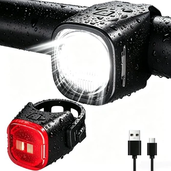 Sada zadných LED svetiel na bicykel, predné a zadné, dobíjacie, USB-C, svetlo na bicykel
