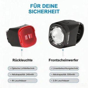 Sada zadných LED svetiel na bicykel, predné a zadné, dobíjacie, USB-C, svetlo na bicykel