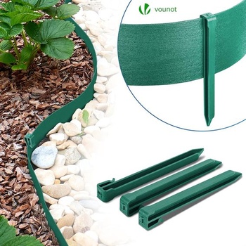 VOUNOT® Flexibilný PE okraj trávnika, okraj záhona s 12 upevňovacími kolíkmi, dĺžka 20 m, výška 8