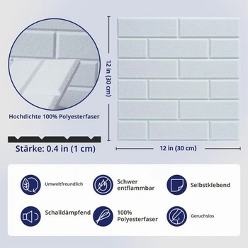 Samolepicí akustické panely Vieshful, 10 kusů, 30x30x1 cm, cihlový vzhled, 10 kusů, cihlový vzhled,