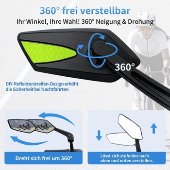 Zrkadlá na bicykel | Spätné zrkadlá na bicykel (2 kusy) s HD sklom | Nastaviteľné zrkadlá o 360° pre