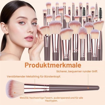 30dielna sada štetcov na make-up, Hnedé štetce na make-up, Profesionálne štetce na make-up