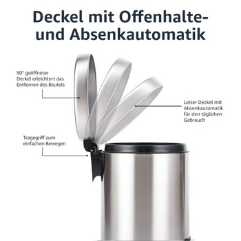 Okrúhly valcový odpadkový kôš Amazon Basics, malý, s tichým zatváraním, s nožným pedálom, do kúpeľní