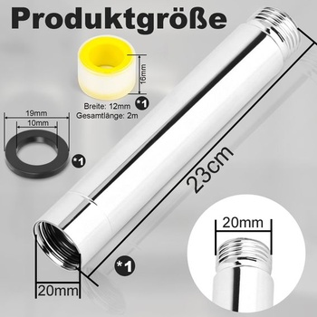 Predĺženie sprchovej hlavice, nerezová oceľ, 23cm predlžovacia rúrka sprchy G1/2