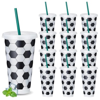 Yuragim 12dielna sada futbalových kelímkov 710ml/24oz, opakovane použiteľné plastové kelímky s viečkom