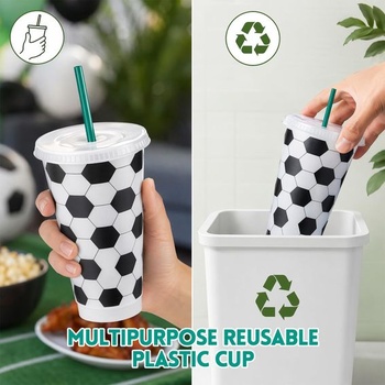 Yuragim 12dielna sada futbalových kelímkov 710ml/24oz, opakovane použiteľné plastové kelímky s viečkom