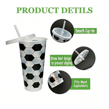 Yuragim 12dílná sada fotbalových kelímků 710ml/24oz, opakovaně použitelné plastové kelímky s víčkem