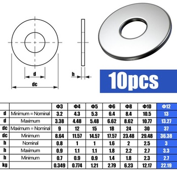 Matica Matica OT 10 kusov Podložky M12 DIN 9021 A2 V2A Podložky M12 z nerezovej ocele Podložky na