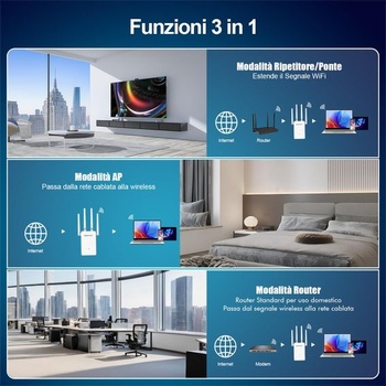 NEWFAST RE516 N300 WLAN opakovač, 2,4 GHz, WLAN zosilňovač so 4 anténami, LAN port
