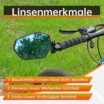 Zrkadlo na bicykel, kovové spätné zrkadlo na bicykel, zrkadlo na koniec riadidiel, modré matné sklo,