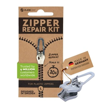 Súprava na opravu plastových zipsov, 1 kus, strieborná, L/5. Pre plastové zipsy (L/5), 1 balenie, strieborné.