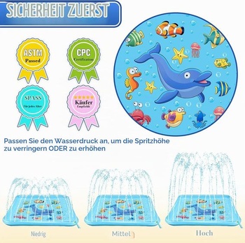KAHEIGN Splash Pad 170cm čtvercová vodní hrací podložka – Dětská vodní hrací podložka do letní