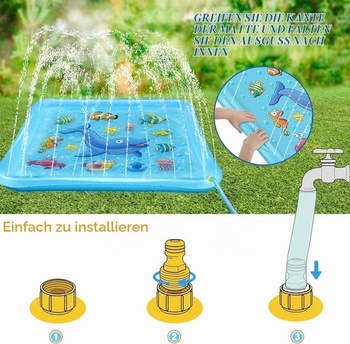 KAHEIGN Splash Pad 170cm čtvercová vodní hrací podložka – Dětská vodní hrací podložka do letní