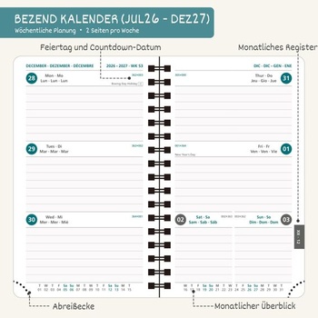 BEZEND Vreckový kalendár 2026 2027 Malý týždenný kalendár A6 15,5 x 9 cm A6 15,5 x 9 cm 2026 - 2027