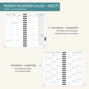 BEZEND Kapesní kalendář 2026 2027 Malý týdenní kalendář A6 15,5 x 9 cm A6 15,5 x 9 cm 2026 - 2027
