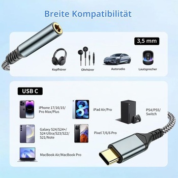 USB-C na 3,5 mm jack pre slúchadlá, audio adaptér AUX z USB-C na 3,5 mm jack pre slúchadlá,