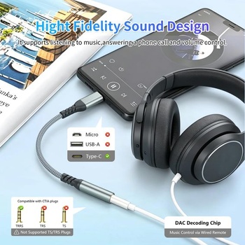 USB-C na 3,5 mm jack pre slúchadlá, audio adaptér AUX z USB-C na 3,5 mm jack pre slúchadlá,