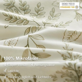 Posteľná súprava Lanqinglv 135x200cm zelené listy kvetinový vzor, ​​mikrovlákno zelená botanická