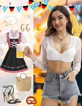Dámska dirndl blúzka, dlhý rukáv, čipková blúzka dirndl, biela tradičná blúzka, výstrih do V,