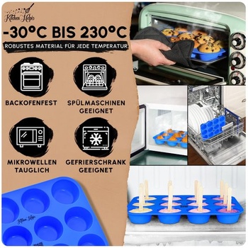 2 x 12-milimetrové silikónové formy na muffiny, bez BPA as nepriľnavým povrchom, 2 kusy