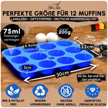 2 x 12-milimetrové silikónové formy na muffiny, bez BPA as nepriľnavým povrchom, 2 kusy