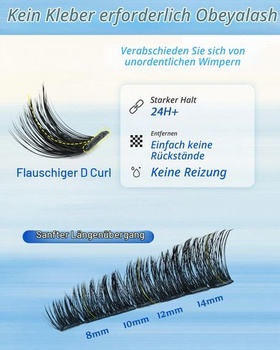 Obeyalash Press On Lashes Samolepiace riasy Opakovane použiteľné D Curl riasy Spodné nanášacie tenké