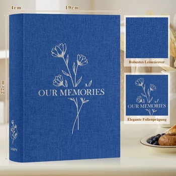 Ľanový fotoalbum pre personalizáciu a vlepovanie fotografií, malý ľanový fotoalbum OUR MEMORIES so 100