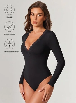 Dámský elegantní top s dlouhým rukávem a výstřihem do V, velikost M, černý