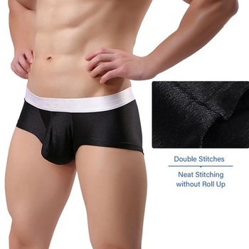 Pánske sexy boxerky, spodná bielizeň, hrče, hladké, hodvábne, ľahké, nízke, krátke boxerky, čierne, XL