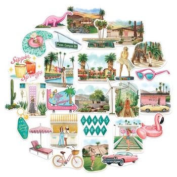 Cestovné samolepky Palm Springs s motívom námorníckej pivonky (28 kusov) - Elegantné, moderné